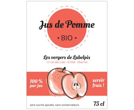 Autocollant à personnaliser - Jus de Pomme Bio 75 cl