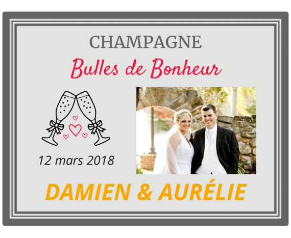Autocollant personnalisé mariage bouteille champagne - LabelPix