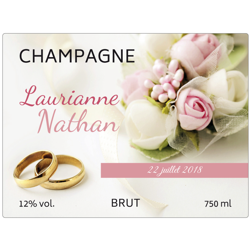 Étiquettes de bouteilles personnalisées mariage fleurs roses